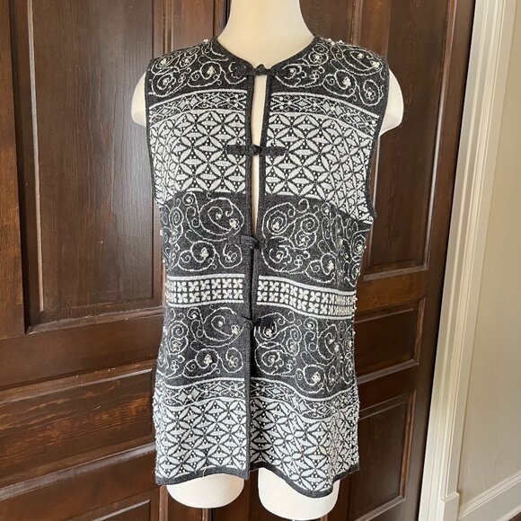 Theo Miles Vintage Pearl Beaded Sweater Vest Gray Sleeveless Wool Blend Missy - Picture 10 of 10